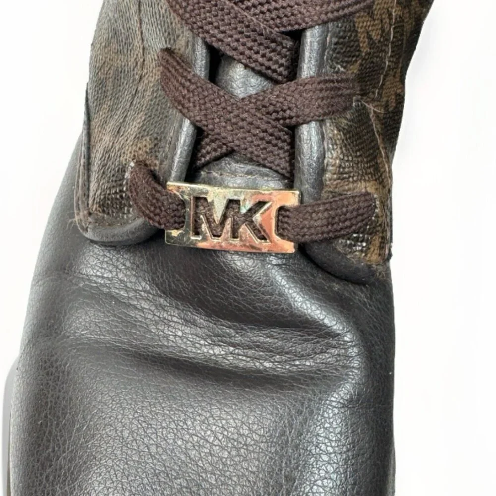 (GIRL’S 4) Michael Kors Dark & Light Brown Mid-Calf Logo-Patterned Boots